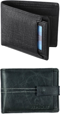 FF TRADERS Men Formal, Ethnic, Casual, Travel, Trendy Black, Black Artificial Leather Wallet(5 Card Slots, Pack of 2)