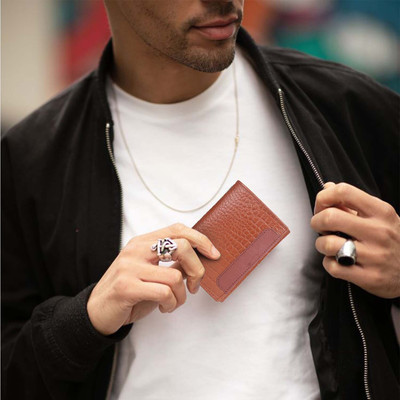 Al-hikma Men Evening/Party Tan Genuine Leather Wallet(9 Card Slots)