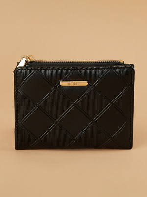 Ginger by Lifestyle Women Casual Black Genuine Leather Wallet(2 Card Slots)