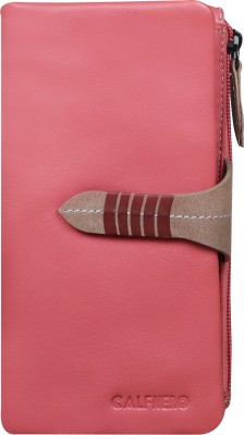 Calfnero Women Pink Genuine Leather Wallet(16 Card Slots)