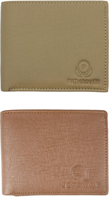 FF TRADERS Men Formal, Ethnic, Casual, Travel, Trendy Beige, Tan Artificial Leather Wallet(5 Card Slots, Pack of 2)