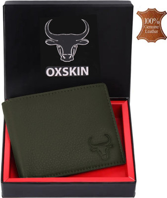 oxskin Men Formal Green Genuine Leather Wallet(8 Card Slots)