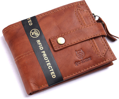 GO HIDE Men Casual Brown Genuine Leather Wallet(13 Card Slots)