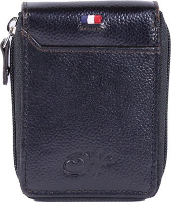 Kan Men & Women Casual Black Genuine Leather Card Holder(10 Card Slots)
