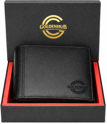 GOLDENHUB Men Casual Black Genuine Leather Wallet(5 Card Slots)