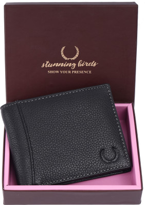 stunning birds Men Formal, Travel, Trendy, Casual Black Genuine Leather Wallet(6 Card Slots)