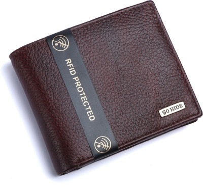 GO HIDE Men Casual Brown Genuine Leather Wallet(8 Card Slots)