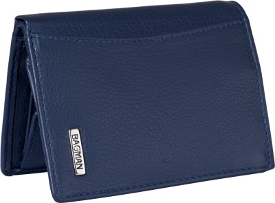BAGMAN Men Casual Blue Genuine Leather Wallet(9 Card Slots)