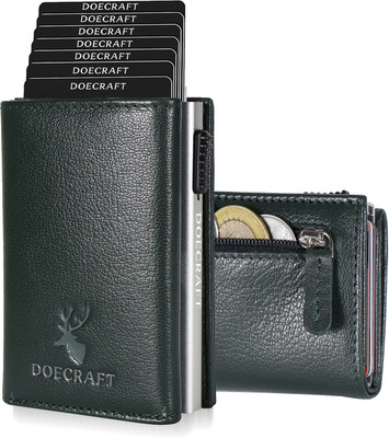 DOECRAFT Men Casual, Formal Green, Silver Genuine Leather, Aluminium Wallet(10 Card Slots)