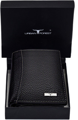 URBAN FOREST Men Black Genuine Leather Wallet(9 Card Slots)