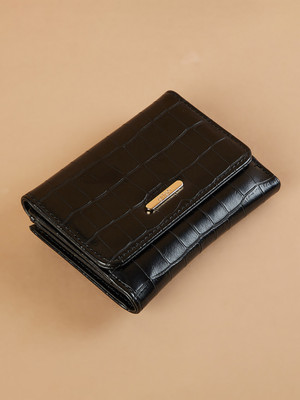 Ginger by Lifestyle Women Casual Black Genuine Leather Wallet(2 Card Slots)
