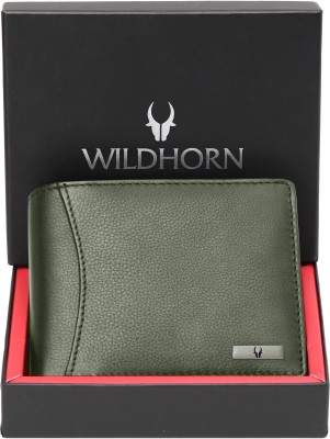 WILDHORN Men Casual Green Genuine Leather Wallet(9 Card Slots)