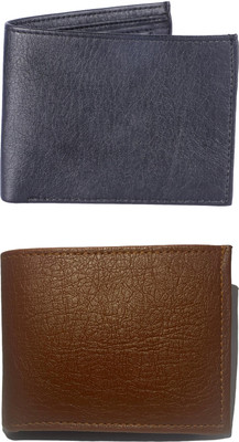 FF TRADERS Men Formal, Ethnic, Casual, Travel, Trendy Black, Tan Artificial Leather Wallet(5 Card Slots, Pack of 2)