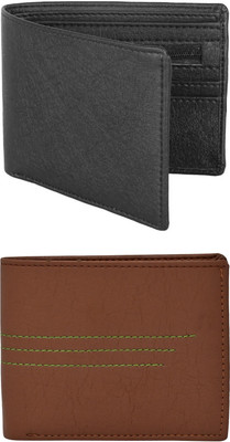 FF TRADERS Men Formal, Ethnic, Casual, Travel, Trendy Black, Brown Artificial Leather Wallet(5 Card Slots, Pack of 2)