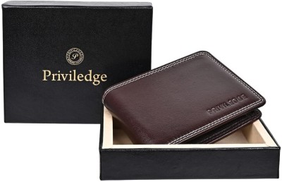 PRIVILEDGE Men Formal Brown Genuine Leather Wallet(9 Card Slots)