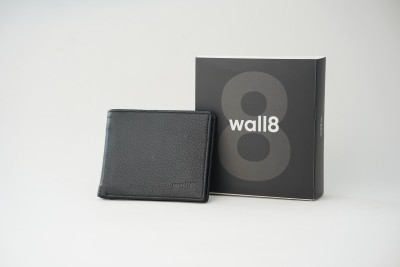 Wall 8 Men Formal Black Genuine Leather Wallet(6 Card Slots)