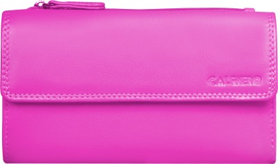 Calfnero Women Pink Genuine Leather Wallet(16 Card Slots)