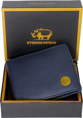 Strong Horns Men Formal, Casual, Travel Blue Genuine Leather Wallet(8 Card Slots)