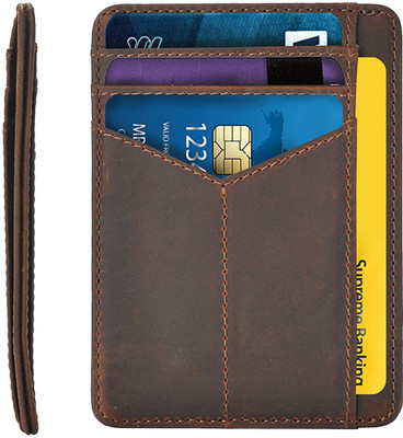 LEATHER LEAF RFID Protected Genuine Vintage Italian Brown Leather Card Wallet & 8 Card Holder(Set of 1, Brown)