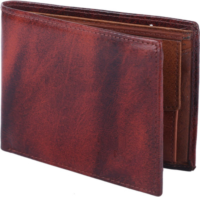 GO HIDE Men Casual Brown Genuine Leather Wallet(12 Card Slots)