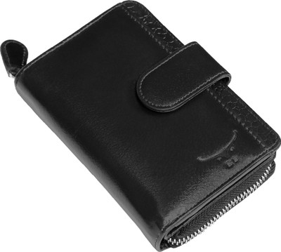 E L Women Formal, Casual Black Genuine Leather Wallet(8 Card Slots)