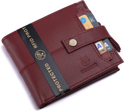 GO HIDE Men Casual Brown Genuine Leather Wallet(9 Card Slots)