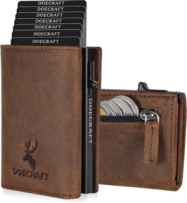 DOECRAFT Men Casual, Formal Brown, Black Genuine Leather, Aluminium Wallet(10 Card Slots)