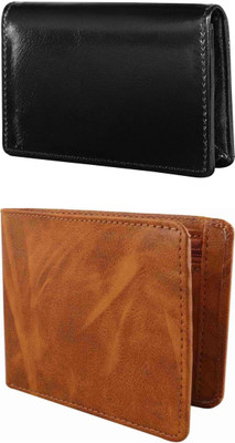 VIAZ VENTURES Men Casual, Formal, Trendy, Evening/Party, Travel Black, Tan Artificial Leather Wallet(5 Card Slots, Pack of 2)