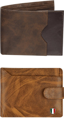 FF TRADERS Men Formal, Ethnic, Casual, Travel, Trendy Brown, Tan Artificial Leather Wallet(5 Card Slots, Pack of 2)