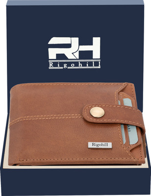 Rigohill Men Casual Tan Genuine Leather Wallet(10 Card Slots)