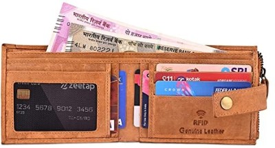 Zeetap Men Tan Genuine Leather Wallet(12 Card Slots)