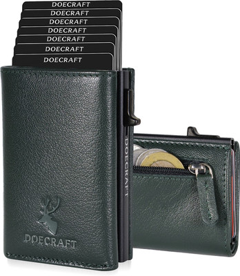 DOECRAFT Men Casual, Formal Green, Black Genuine Leather, Aluminium Wallet(10 Card Slots)