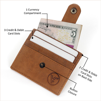 Yellowcoin Men & Women Casual Brown Genuine Leather Card Holder(6 Card Slots)