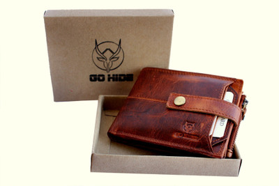 GO HIDE Men Casual Red Genuine Leather Wallet(7 Card Slots)
