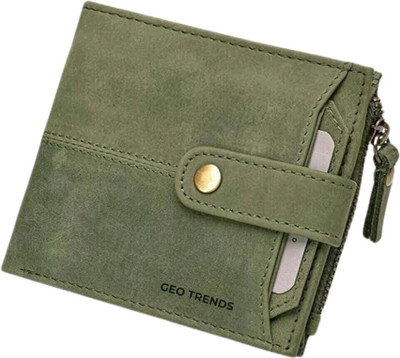 GEO TRENDS Men Casual Green Genuine Leather Wallet(10 Card Slots)
