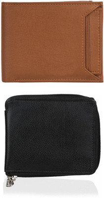 VIAZ VENTURES Men Casual, Formal, Trendy, Evening/Party, Travel Tan, Black Artificial Leather Wallet(5 Card Slots, Pack of 2)