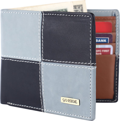 GO HIDE Men Casual Black, Grey Genuine Leather Wallet(8 Card Slots)