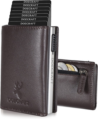 DOECRAFT Men Casual, Formal Brown, Silver Genuine Leather, Aluminium Wallet(10 Card Slots)