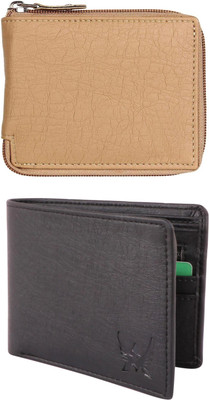 FF TRADERS Men Formal, Ethnic, Casual, Travel, Trendy Beige, Black Artificial Leather Wallet(5 Card Slots, Pack of 2)