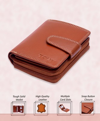 TOUGH Women Casual Brown Genuine Leather Wallet(11 Card Slots)