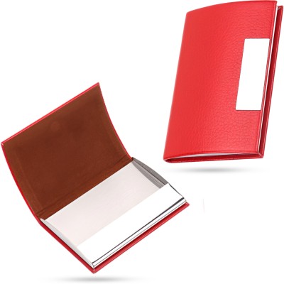 KRAPTICK Men & Women Red Genuine Leather Card Holder(10 Card Slots)