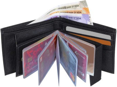 SUPERFASHION Men Formal Black Artificial Leather Wallet(9 Card Slots)