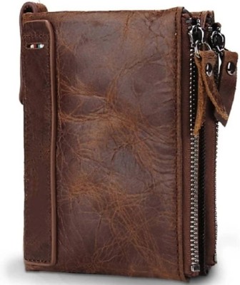 Cat William Men Trendy Brown Genuine Leather Wallet(8 Card Slots)