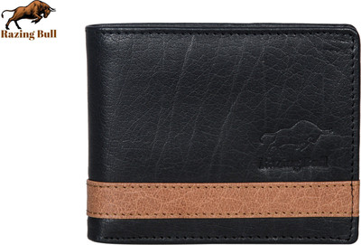 Razing Bull Men Trendy Black Genuine Leather Wallet(12 Card Slots)
