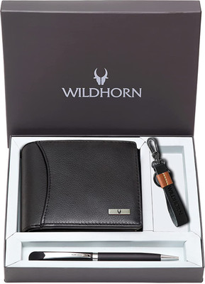 WILDHORN Men Casual Black Genuine Leather Wallet(11 Card Slots)