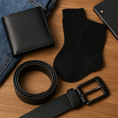 OODI Men Formal Black Genuine Leather Card Holder(5 Card Slots, Pack of 4)