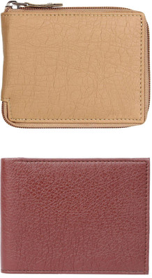 FF TRADERS Men Formal, Ethnic, Casual, Travel, Trendy Beige, Brown Artificial Leather Wallet(5 Card Slots, Pack of 2)