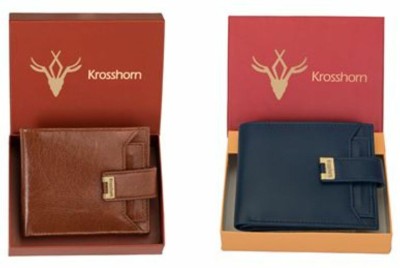 Krosshorn Men Casual Blue Artificial Leather Wallet(8 Card Slots, Pack of 2)