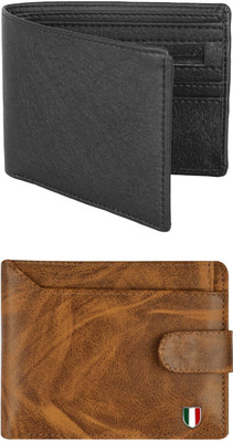 FF TRADERS Men Formal, Ethnic, Casual, Travel, Trendy Black, Tan Artificial Leather Wallet(5 Card Slots, Pack of 2)