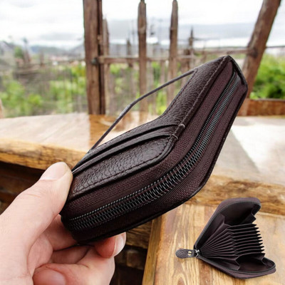 GLAMAXY Men & Women Casual Brown Genuine Leather Card Holder(10 Card Slots)